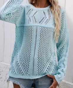 MY New In Clothing Smaibulun | Hollow Out Crochet Knit Top - Blue