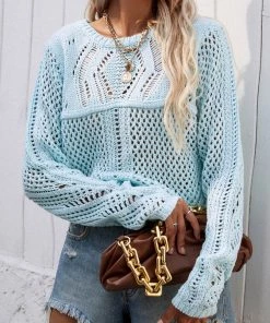 MY New In Clothing Smaibulun | Hollow Out Crochet Knit Top - Blue