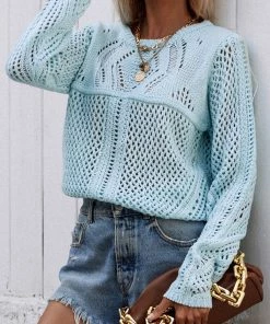 MY New In Clothing Smaibulun | Hollow Out Crochet Knit Top - Blue