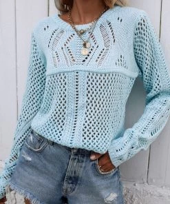 MY New In Clothing Smaibulun | Hollow Out Crochet Knit Top - Blue