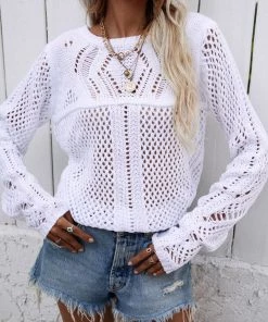 MY Smaibulun | Hollow Out Crochet Knit Top - White New In Clothing