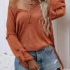 MY Smaibulun | Roll-Sleeve V-Neck Knit Top - Rust Clothing