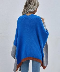 MY Smaibulun | Color Block Knit Ruana - Blue & Grey