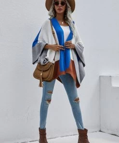 MY Smaibulun | Color Block Knit Ruana - Blue & Grey