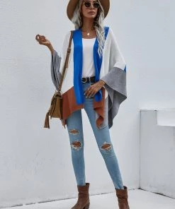 MY Smaibulun | Color Block Knit Ruana - Blue & Grey