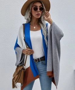 MY Smaibulun | Color Block Knit Ruana - Blue & Grey