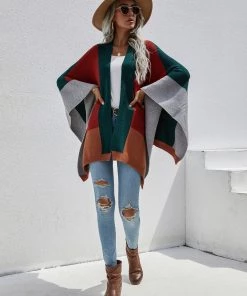 MY New In Clothing Smaibulun | Color Block Knit Ruana - Duck Green