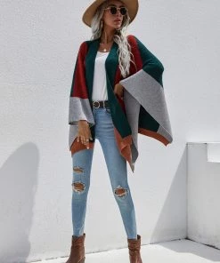 MY New In Clothing Smaibulun | Color Block Knit Ruana - Duck Green