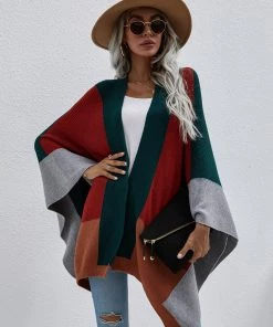 MY New In Clothing Smaibulun | Color Block Knit Ruana - Duck Green