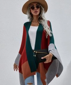 MY New In Clothing Smaibulun | Color Block Knit Ruana - Duck Green