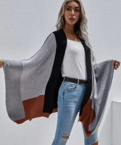 MY Smaibulun | Color Block Knit Ruana - Black New In Clothing