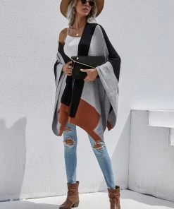 MY Smaibulun | Color Block Knit Ruana - Black New In Clothing