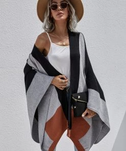 MY Smaibulun | Color Block Knit Ruana - Black New In Clothing