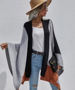 MY Smaibulun | Color Block Knit Ruana - Black New In Clothing