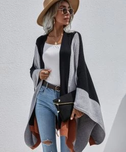 MY Smaibulun | Color Block Knit Ruana - Black New In Clothing