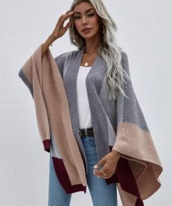 MY New In Clothing Smaibulun | Color Block Knit Ruana - Grey & Beige