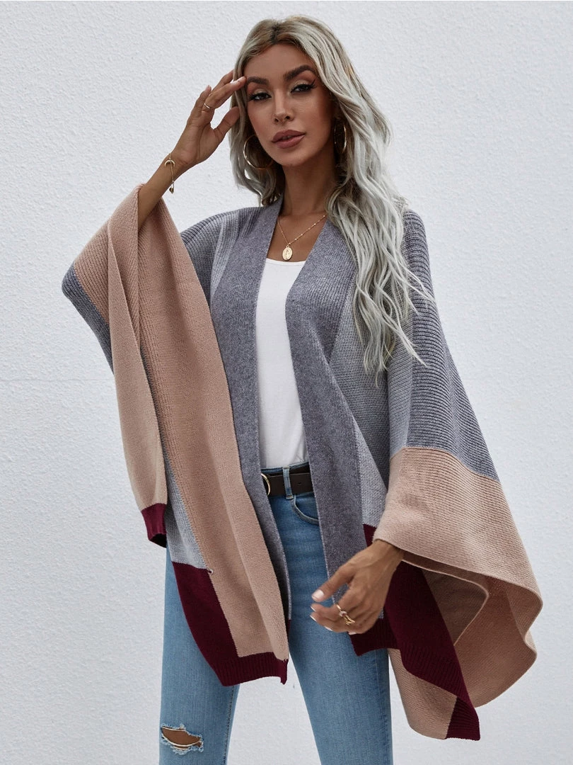 MY New In Clothing Smaibulun | Color Block Knit Ruana - Grey & Beige 2 MY New In Clothing Smaibulun | Color Block Knit Ruana - Grey & Beige