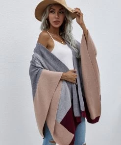 MY New In Clothing Smaibulun | Color Block Knit Ruana - Grey & Beige