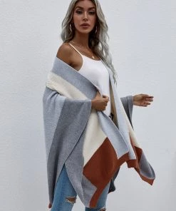 MY Smaibulun | Color Block Knit Ruana - Smoke