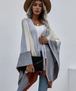 MY Smaibulun | Color Block Knit Ruana - Smoke