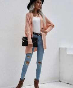MY New In Clothing Smaibulun | Batwing-Sleeve Open Knit Cardigan - Peach