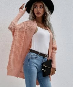 MY New In Clothing Smaibulun | Batwing-Sleeve Open Knit Cardigan - Peach