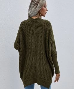 MY Smaibulun | Batwing-Sleeve Open Knit Cardigan - Olive New In Clothing