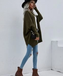 MY Smaibulun | Batwing-Sleeve Open Knit Cardigan - Olive New In Clothing