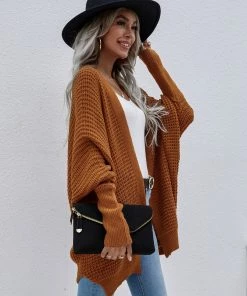 MY Smaibulun | Batwing-Sleeve Open Knit Cardigan - Ginger