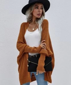 MY Smaibulun | Batwing-Sleeve Open Knit Cardigan - Ginger