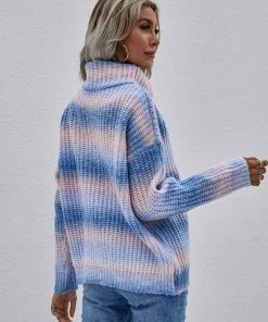 MY Smaibulun | Tie-Dye Turtleneck Bat-Sleeve Sweater - Blue
