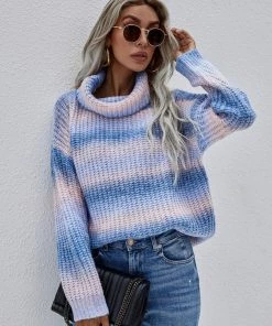 MY Smaibulun | Tie-Dye Turtleneck Bat-Sleeve Sweater - Blue