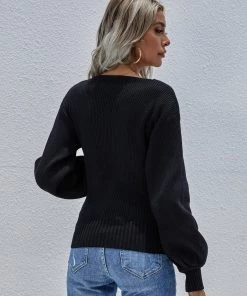 MY Smaibulun | Lantern-Sleeve V-Neck Wrap Knit Top - Black New In Clothing 13 MY Smaibulun | Lantern-Sleeve V-Neck Wrap Knit Top - Black New In Clothing