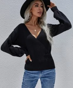 MY Smaibulun | Lantern-Sleeve V-Neck Wrap Knit Top - Black New In Clothing 11 MY Smaibulun | Lantern-Sleeve V-Neck Wrap Knit Top - Black New In Clothing
