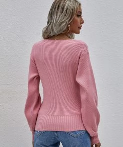 MY New In Clothing Smaibulun | Lantern-Sleeve V-Neck Wrap Knit Top - Pink 13 MY New In Clothing Smaibulun | Lantern-Sleeve V-Neck Wrap Knit Top - Pink