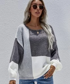 MY Smaibulun | Color Block Pattern Knit Sweater - Grey New In Clothing