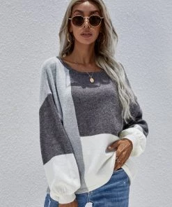 MY Smaibulun | Color Block Pattern Knit Sweater - Grey New In Clothing