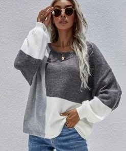 MY Smaibulun | Color Block Pattern Knit Sweater - Grey New In Clothing