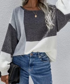 MY Smaibulun | Color Block Pattern Knit Sweater - Grey New In Clothing