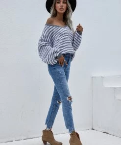 MY Smaibulun | Puff Sleeve V-Neck Sweater - Grey New In Clothing