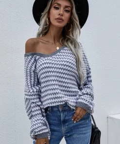 MY Smaibulun | Puff Sleeve V-Neck Sweater - Grey New In Clothing