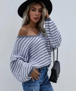 MY Smaibulun | Puff Sleeve V-Neck Sweater - Grey New In Clothing
