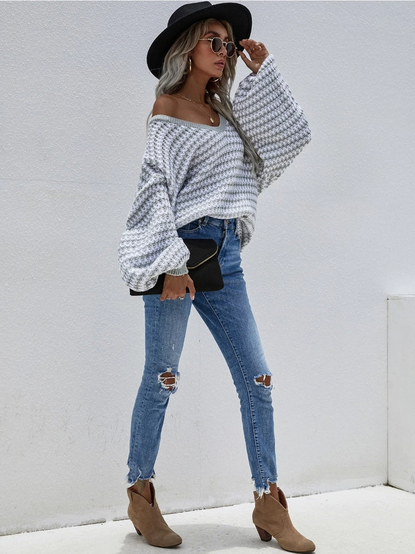 MY New In Clothing Smaibulun | Puff Sleeve V-Neck Sweater - Smoke 1 MY New In Clothing Smaibulun | Puff Sleeve V-Neck Sweater - Smoke