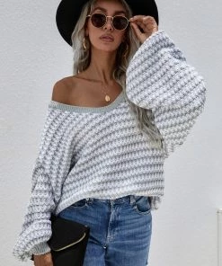 MY New In Clothing Smaibulun | Puff Sleeve V-Neck Sweater - Smoke