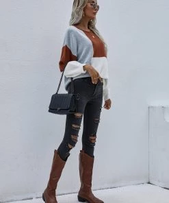 MY Smaibulun | Color Block Pattern Knit Sweater - Brown New In Clothing 9 MY Smaibulun | Color Block Pattern Knit Sweater - Brown New In Clothing