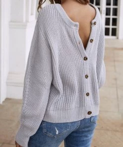 MY Smaibulun | Front And Back Wearable Knit Cardigan - Grey