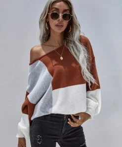 MY Smaibulun | Color Block Pattern Knit Sweater - Brown New In Clothing