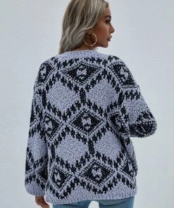 MY Smaibulun | Geometric Pattern Lantern Sleeve Sweater - Grey 13 MY Smaibulun | Geometric Pattern Lantern Sleeve Sweater - Grey