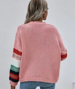 MY Smaibulun | Stripe Color-Block Knit Long-Sleeve Top - Pink New In Clothing