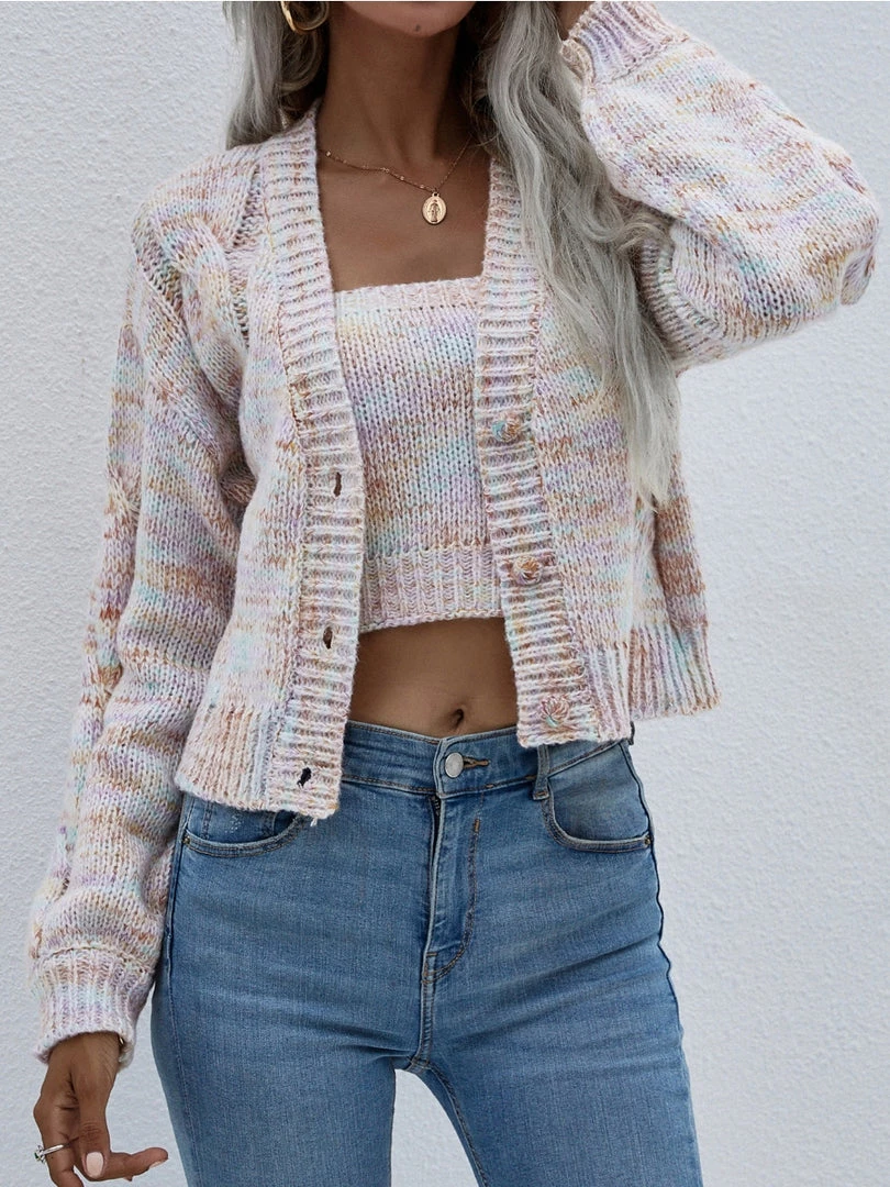 MY Smaibulun | Braid Sleeve Knit Cardigan Set - Purple 2 MY Smaibulun | Braid Sleeve Knit Cardigan Set - Purple